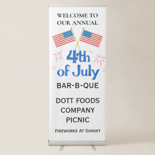 July Fourth American Flag COMPANY BBQ Fireworks Retractable Banner