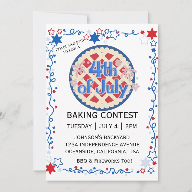 July Fourth Baking Contest BBQ Fireworks Invitation (Front)