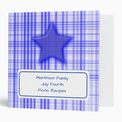 July Fourth Blue White Family Picnic Recipes 3 Ring Binder