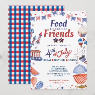 July Fourth Food Friend and Firework, Party Invitation