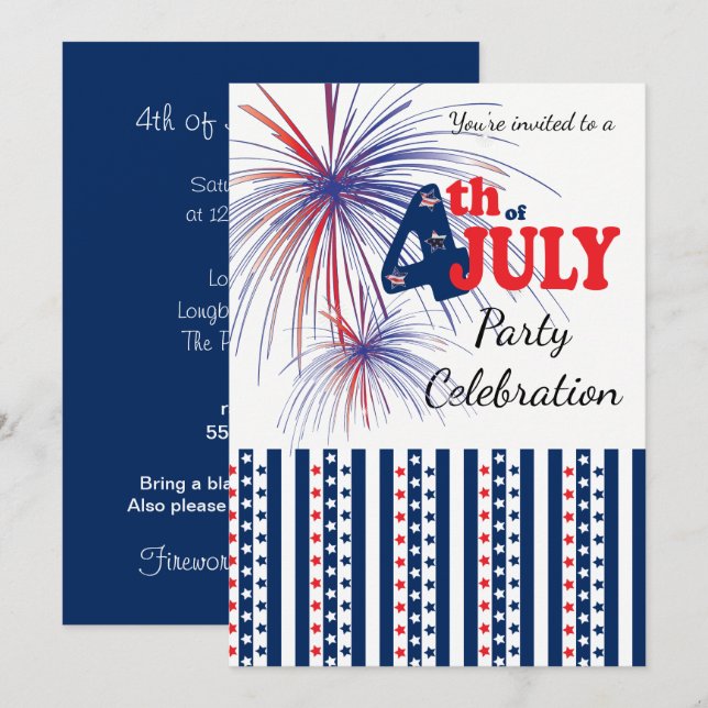July Fourth Party Celebration Invitation (Front/Back)