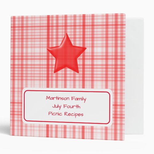July Fourth Red White Family Picnic Recipes 3 Ring Binder