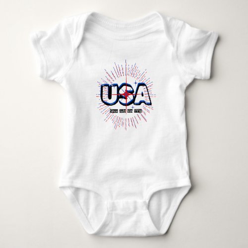 July Fourth USA Text N Rays Red Blue White Design  Baby Bodysuit