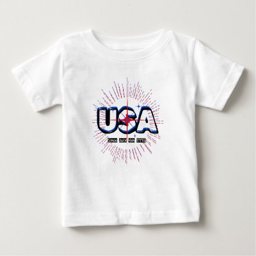 July Fourth USA Text N Rays Red Blue White Design  Baby T_Shirt