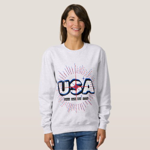 July Fourth USA Text N Rays Red Blue White Design Sweatshirt