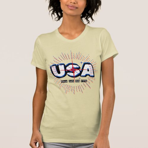 July Fourth USA Text N Rays Red Blue White Design T_Shirt