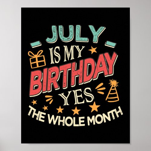 July Is My Birthday Yes The Whole Month Vintage Poster