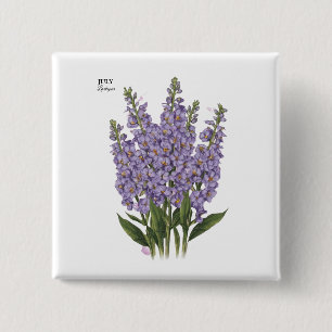 July Larkspur Bloom - Personalized Birthday Gift Button