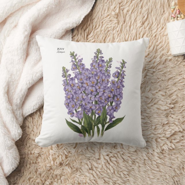 July Larkspur Bloom - Personalized Birthday Gift Throw Pillow (Blanket)