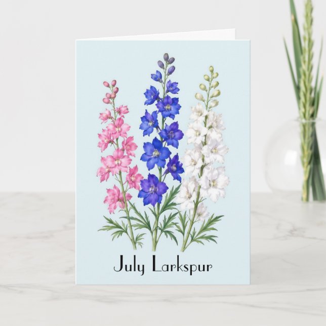 July Larkspur Flowers Greeting Card (Front)