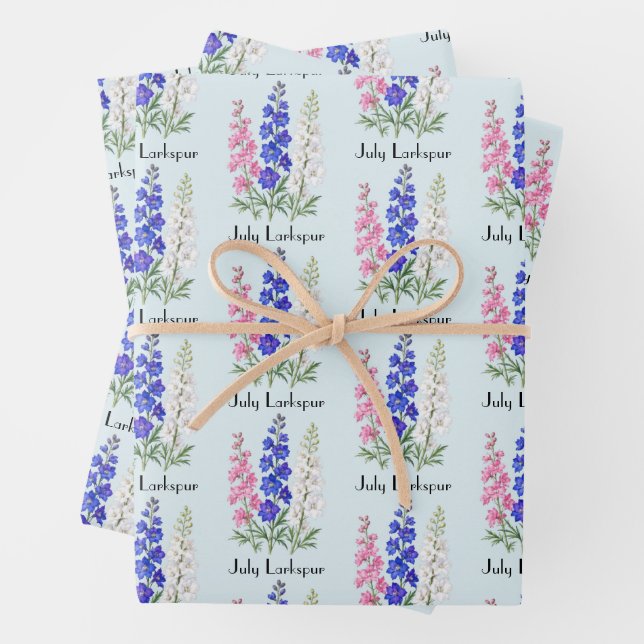 July Larkspur Flowers Wrapping Paper Sheets (In situ)
