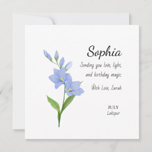 July Larkspur Personalized Birthday Card