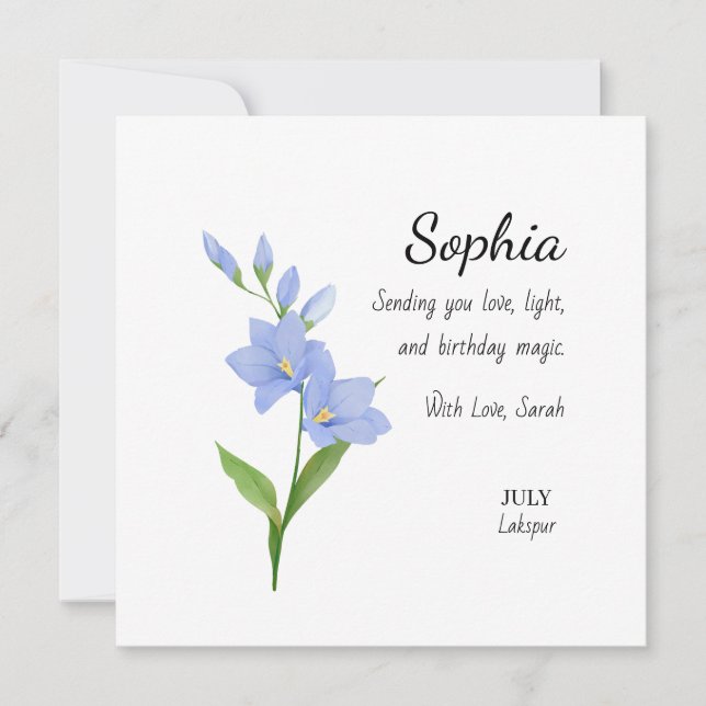 July Larkspur Personalized Birthday Card (Front)