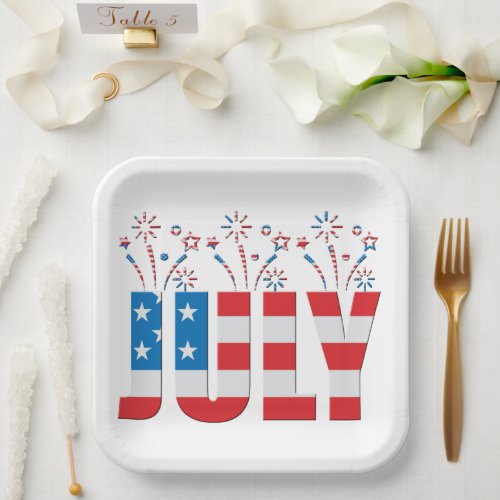 July Party Month American Stars and Stripes Paper Plates