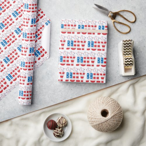 July Party Month American Stars and Stripes Wrapping Paper