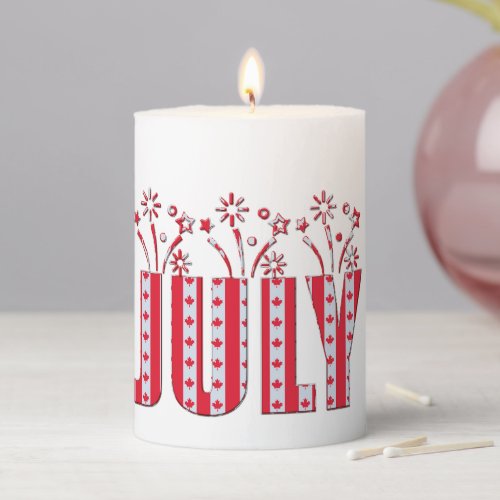 July Party Month Canadian Maple Leaf Flag Pillar Candle