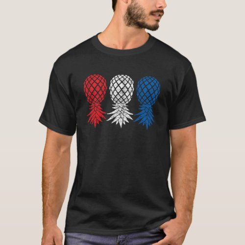 July Patriotic Red White Blue Upside Down Pineappl T_Shirt