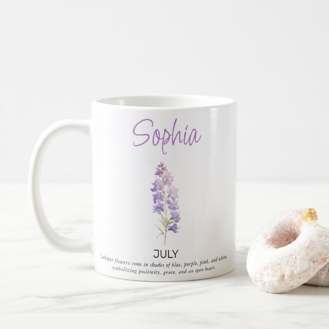 July Personalized Birth Flower  Coffee Mug (With Donut)