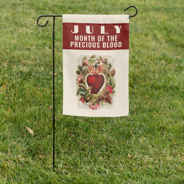 July Precious Blood of Jesus Religious Garden Flag (In SItu)