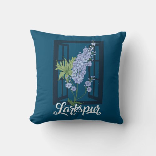 July Purple Larkspur Birth Flower Outdoors Garden Throw Pillow