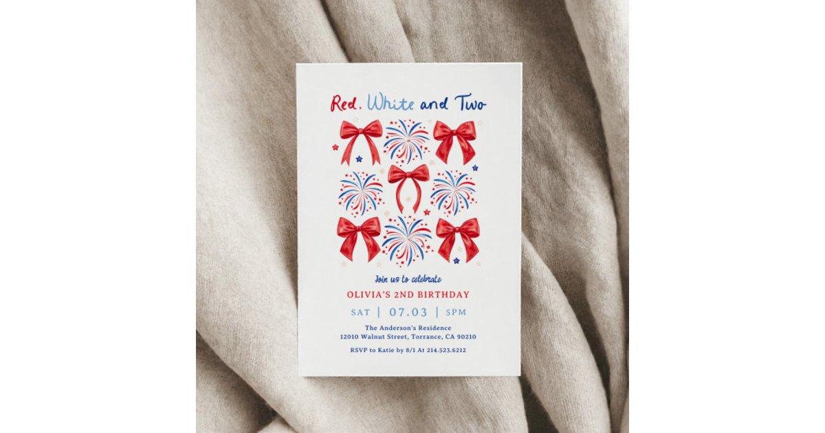 July Red White and Two Girl 2nd Birthday Party Invitation | Zazzle