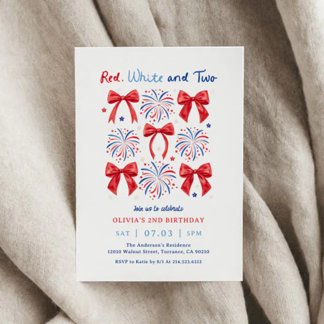July Red White and Two Girl 2nd Birthday Party Invitation | Zazzle