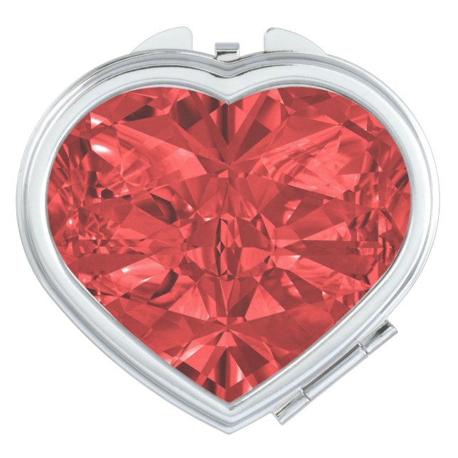 July Ruby birthstone gemstone heart compact mirror (Front)