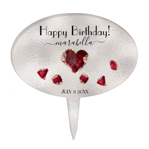  JULY RUBY Birthstone Heart Rose Gold Cake Topper
