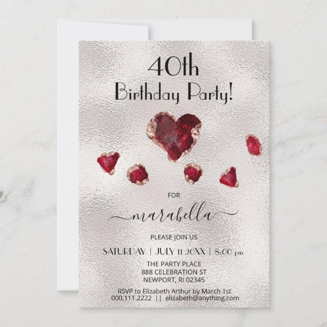 *~* JULY RUBY Birthstone Heart Rose Gold Invitation (Front)