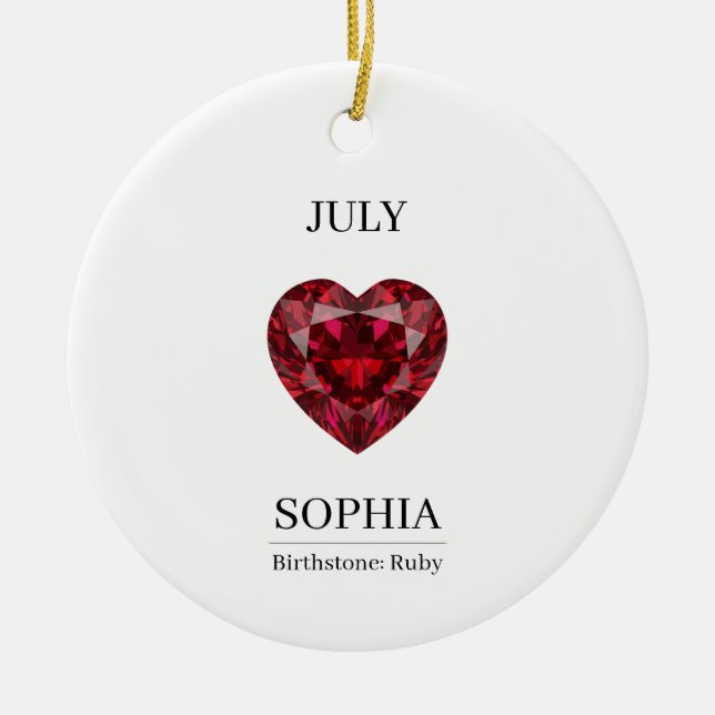 July Ruby Personalized Birthday Ceramic Ornament (Front)