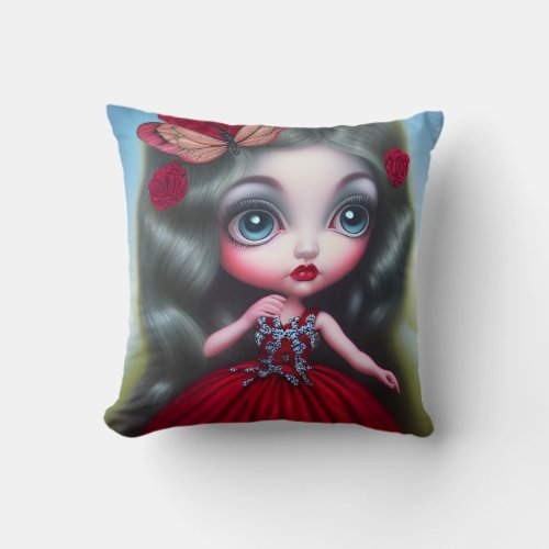 July Ruby Red Birthstone Gown Doll Throw Pillow