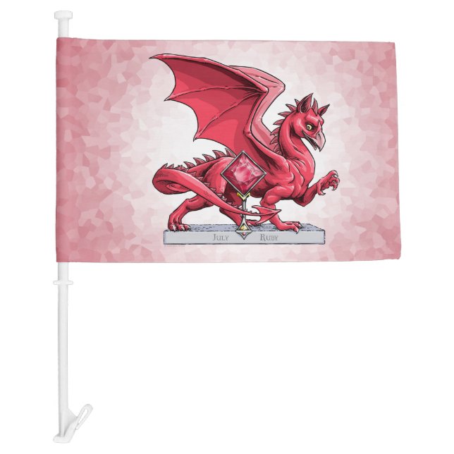 July’s Birthstone Dragon: Ruby Car Flag (Front)