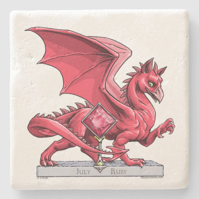 July’s Birthstone Dragon: Ruby Stone Coaster (Front)