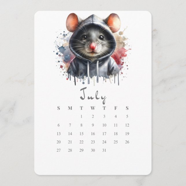 July Stand-Alone Calendar Mouse Mice Splash Art (Front)