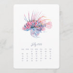 July Stand Alone Calendar Tropical Fish<br><div class="desc">Decorate your home office desk with my nautical stand alone calendar cards. These July 2024 cards were designed using my original watercolor lion fish. Order refills for each month and display them in a photo frame or using a small easel stand. They also make great July baby arrival prediction games...</div>