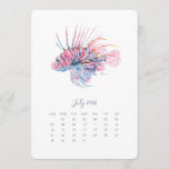 July Stand Alone Calendar Tropical Fish<br><div class="desc">Decorate your home office desk with my nautical stand alone calendar cards. These July 2024 cards were designed using my original watercolor lion fish. Order refills for each month and display them in a photo frame or using a small easel stand. They also make great July baby arrival prediction games...</div>