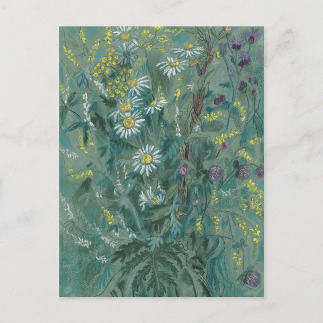 July Wildflowers, Summer Flowers Floral Art Gray Postcard (Front)