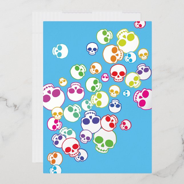 Jumble Of Colorful Skulls Foil Invitation (Envelope)