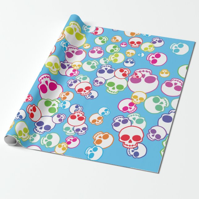 Jumble Of Colorful Skulls Wrapping Paper (Unrolled)