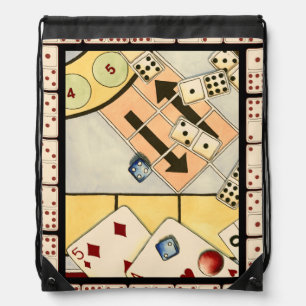 Jumbled Assortment of Games of Chance Drawstring Bag