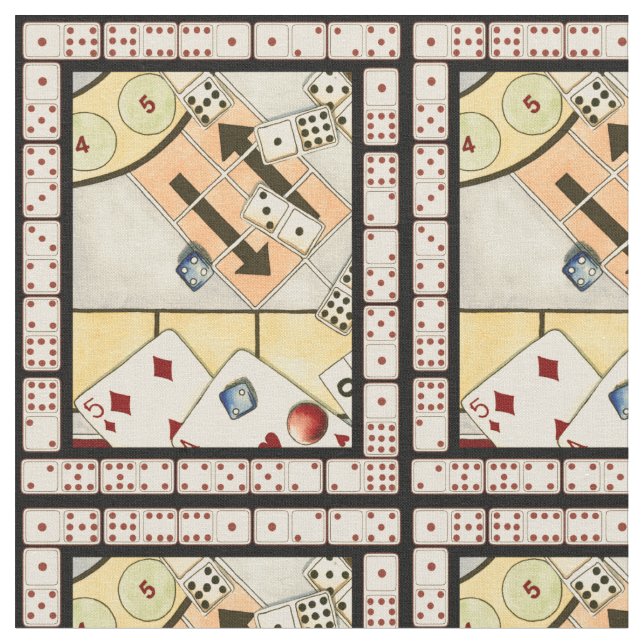 Jumbled Assortment of Games of Chance Fabric (Close Up)