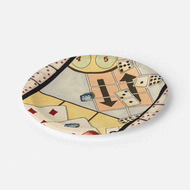 Jumbled Assortment of Games of Chance Paper Plates (Angled)