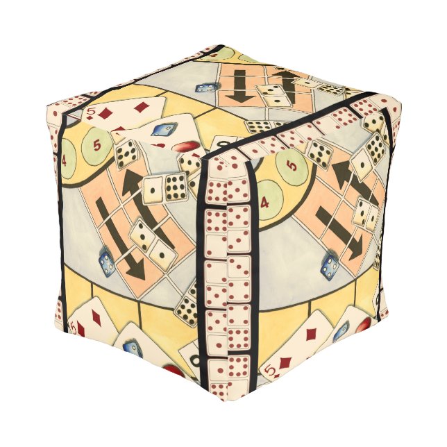 Jumbled Assortment of Games of Chance Pouf (Angled Front)