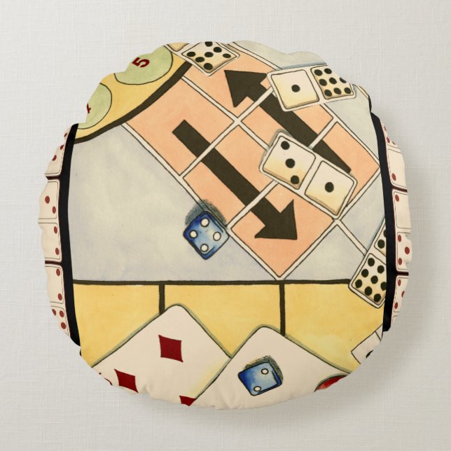 Jumbled Assortment of Games of Chance Round Pillow (Front)