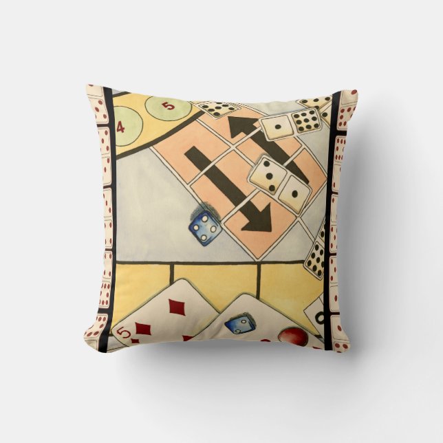 Jumbled Assortment of Games of Chance Throw Pillow (Front)