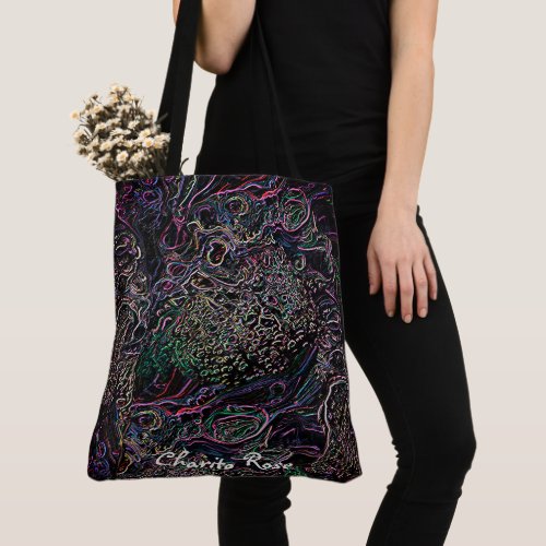 Jumbled Colorful Rainbow Line Knots Pattern Black Tote Bag