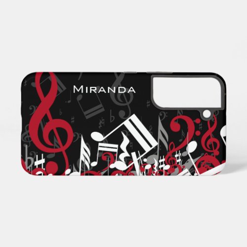 Jumbled Music Notes Red Gray and White on Black Samsung Galaxy S22 Case