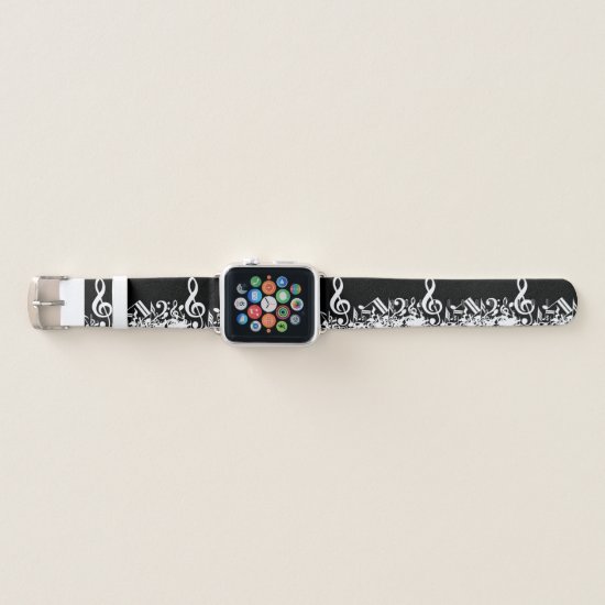 Jumbled Musical Notes Black | White Apple Watch Band