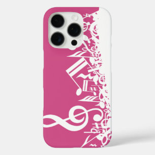 Jumbled Musical Notes Hot Pink and White iPhone 16 Pro Case