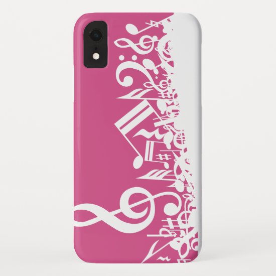 Jumbled Musical Notes Hot Pink and White iPhone XR Case